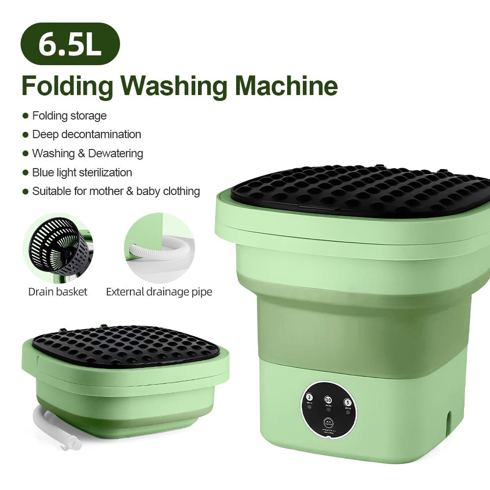 6.5L Small Folding Washing Machine Portable Washing Machine Automatic Modes Laundry Clothes Laundry Bucket Washing Machine